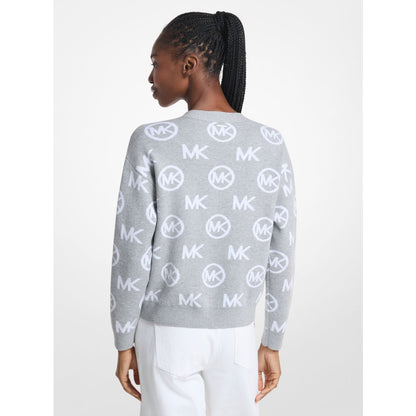 Michael Kors Logo Jacquard Cotton Blend Cardigan PEARL GREY