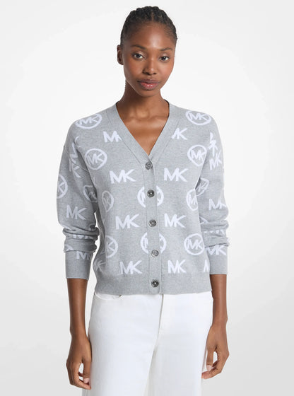 Michael Kors Logo Jacquard Cotton Blend Cardigan PEARL GREY