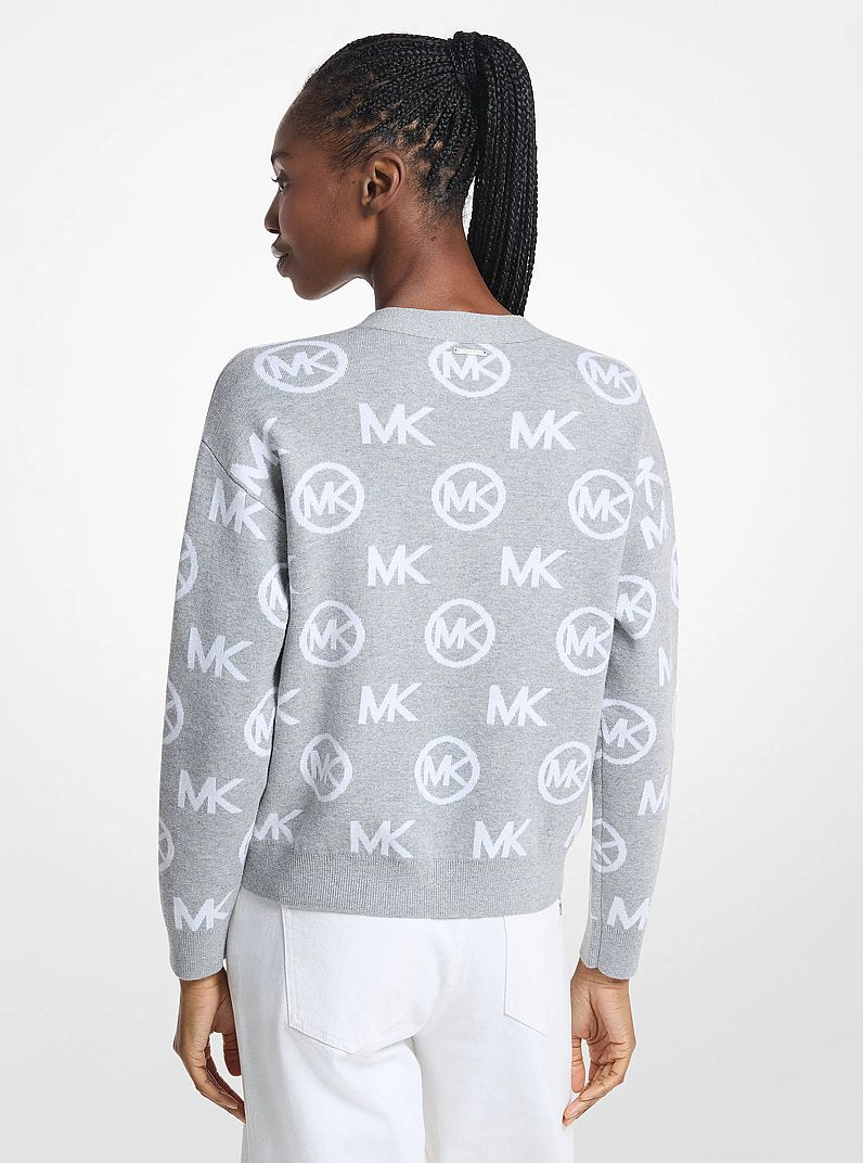 Michael Kors Logo Jacquard Cotton Blend Cardigan PEARL GREY