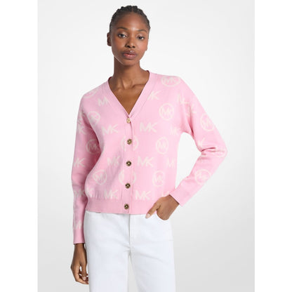 Michael Kors Logo Jacquard Cotton Blend Cardigan CARNATION