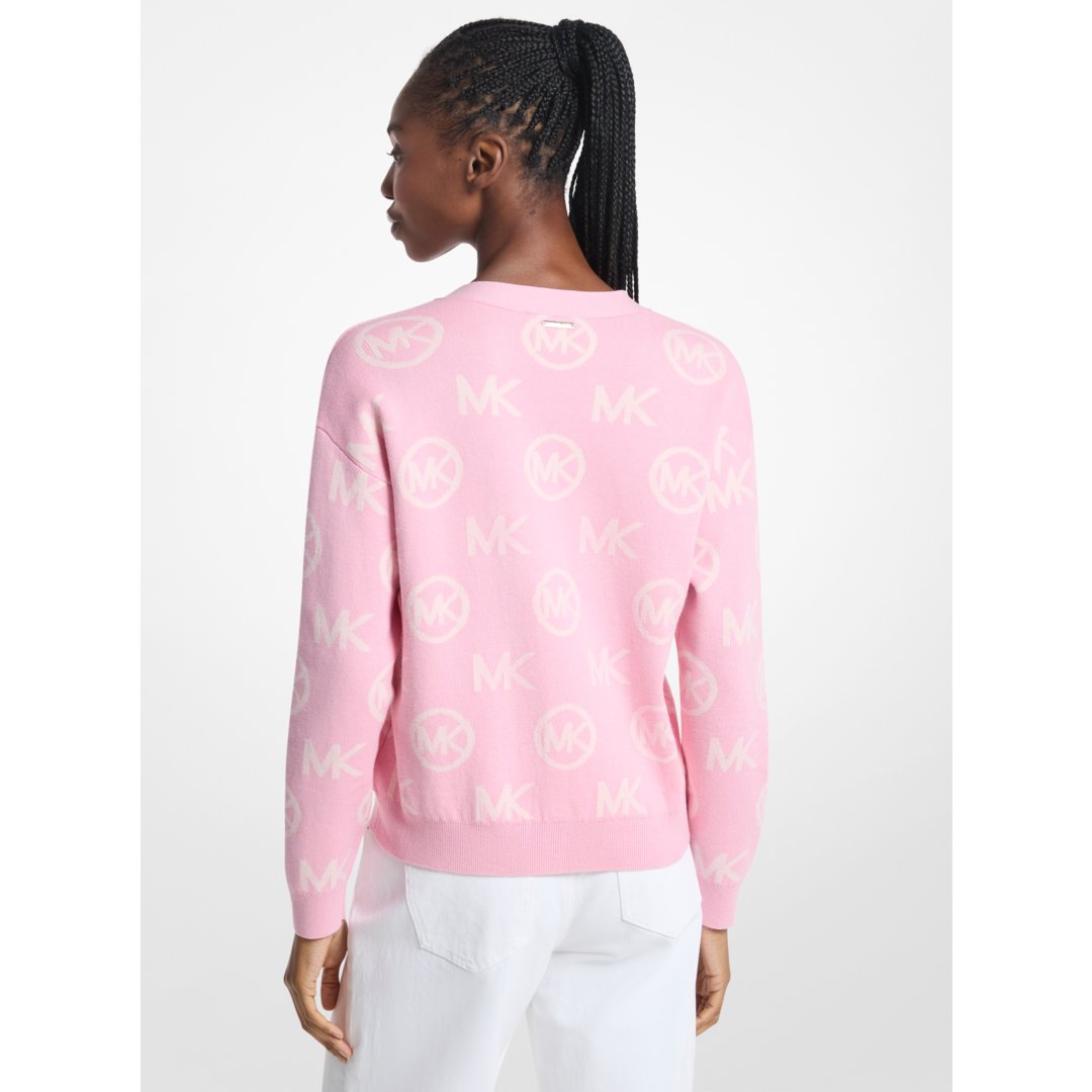 Michael Kors Logo Jacquard Cotton Blend Cardigan CARNATION