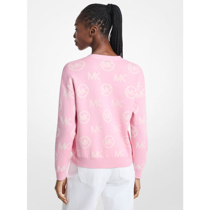 Michael Kors Logo Jacquard Cotton Blend Cardigan CARNATION