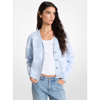 Michael Kors Logo Jacquard Cotton Blend Cardigan PASTEL BLUE