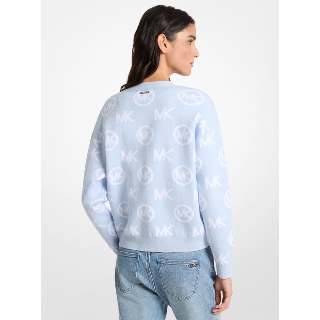 Michael Kors Logo Jacquard Cotton Blend Cardigan PASTEL BLUE