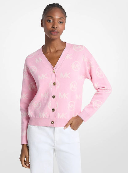 Michael Kors Logo Jacquard Cotton Blend Cardigan CARNATION