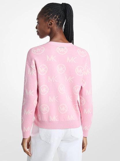 Michael Kors Logo Jacquard Cotton Blend Cardigan CARNATION