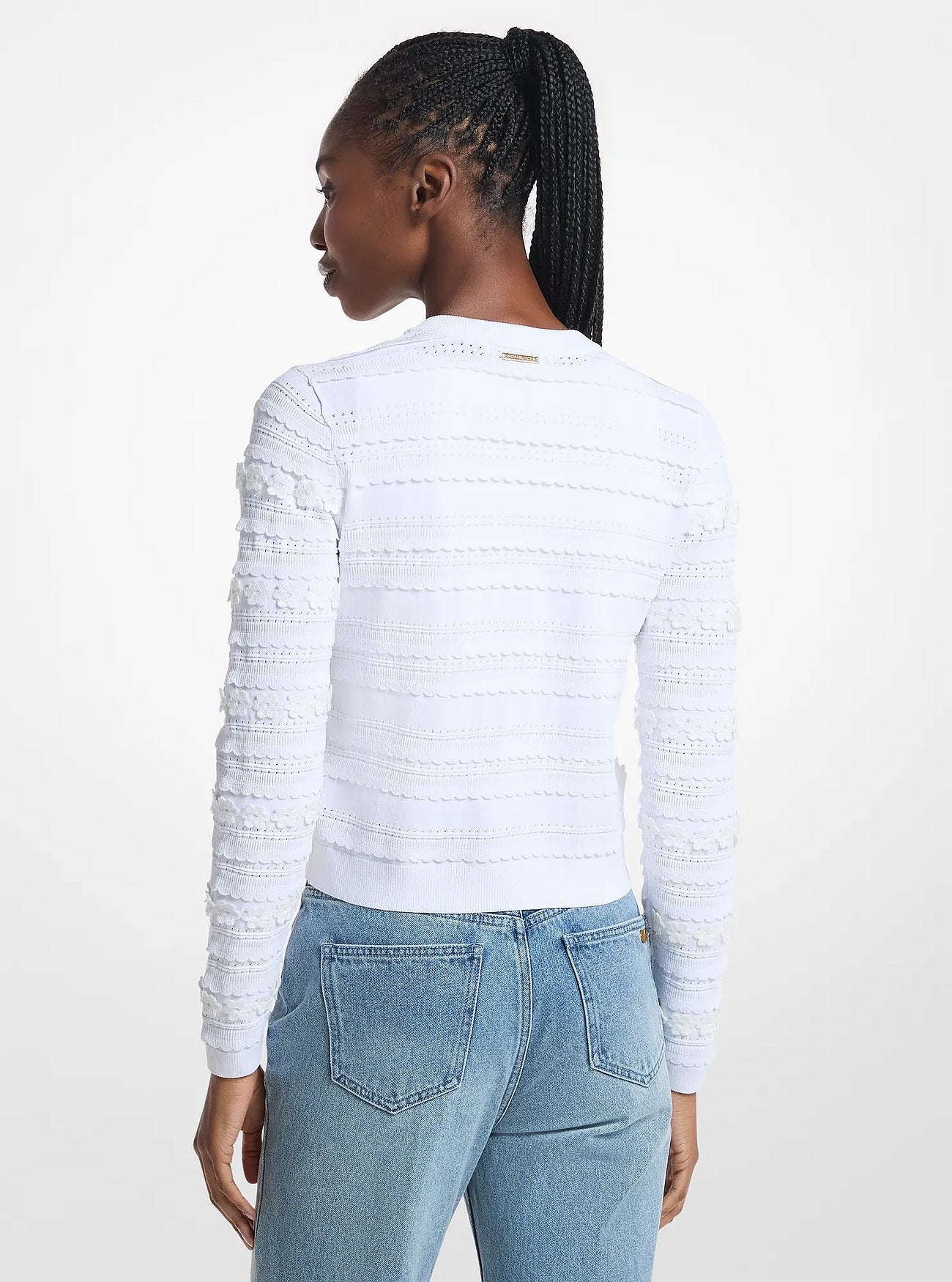 Michael Kors Floral Embellished Stretch Knit Cardigan WHITE