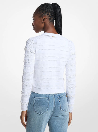 Michael Kors Floral Embellished Stretch Knit Cardigan WHITE