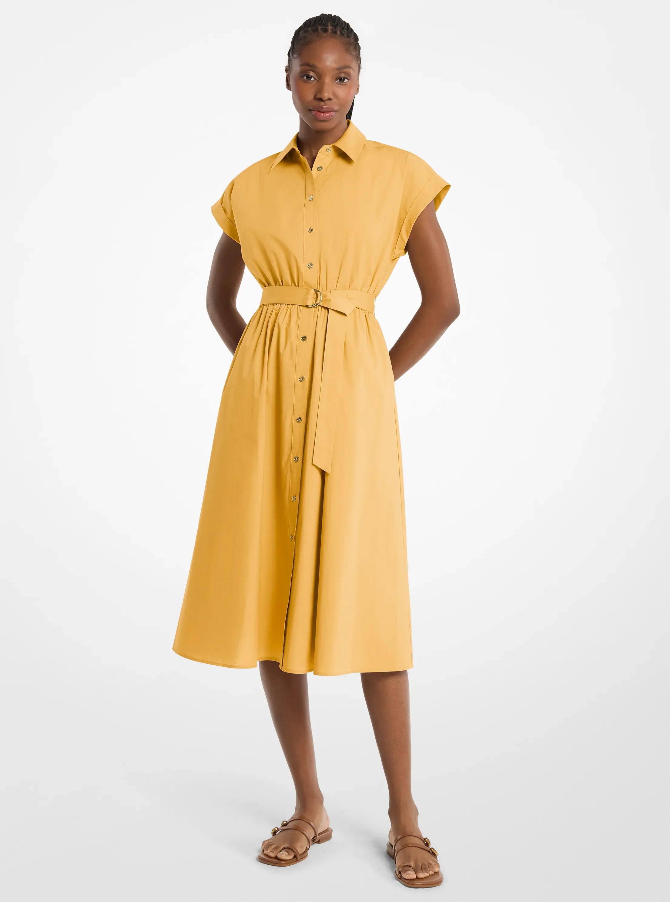 Michael Kors Cotton Poplin Midi Dress HONEYWHEAT