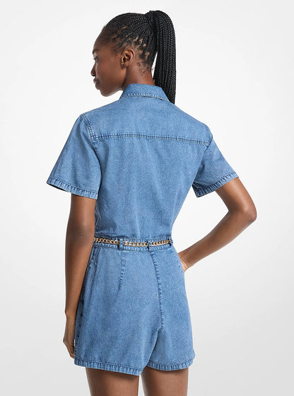 Michael Kors Denim Belted Romper DUSK BLUE WASH