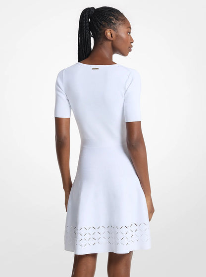 Michael Kors Laser Cut Stretch Knit Mini Dress WHITE