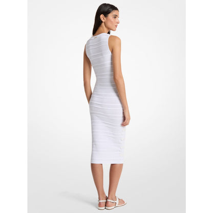 Michael Kors Floral Embellished Stretch Knit Midi Dress WHITE