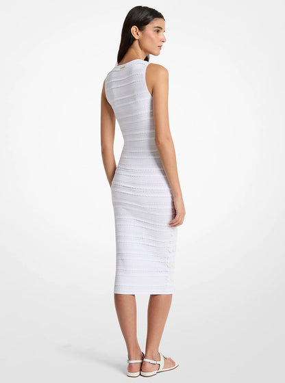 Michael Kors Floral Embellished Stretch Knit Midi Dress WHITE