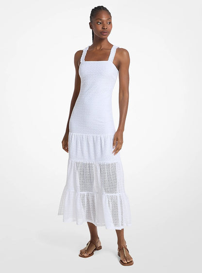 Michael Kors Lace Tiered Dress WHITE