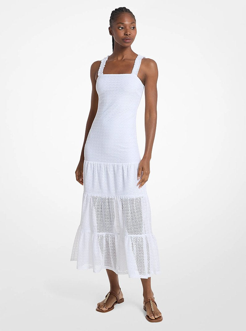 Michael Kors Lace Tiered Dress WHITE