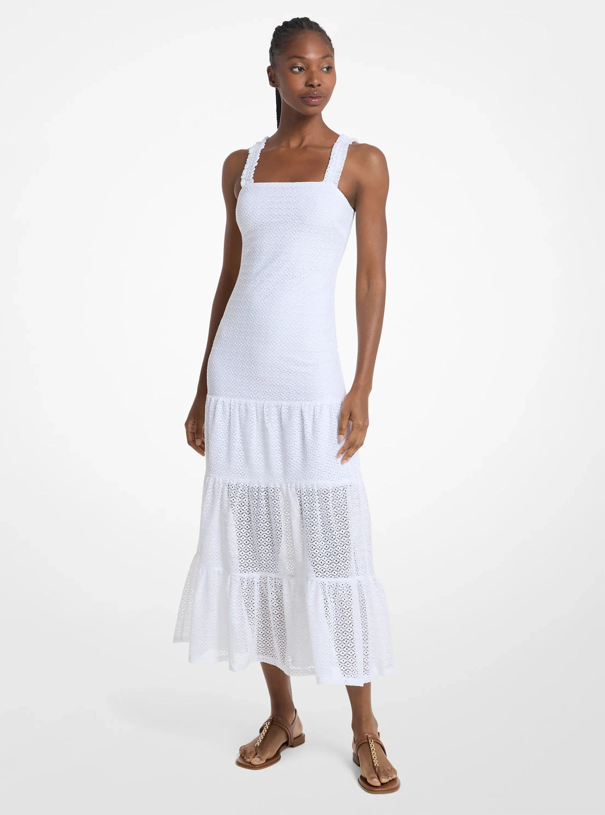 Michael Kors Lace Tiered Dress WHITE