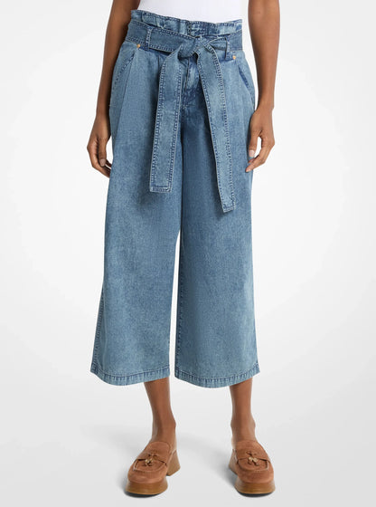 Michael Kors Denim Cropped Paperbag Pants DUSK BLUE WASH