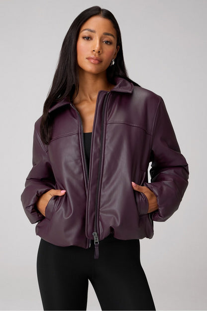 Fabletics Faux Leather Padded Bomber Jacket