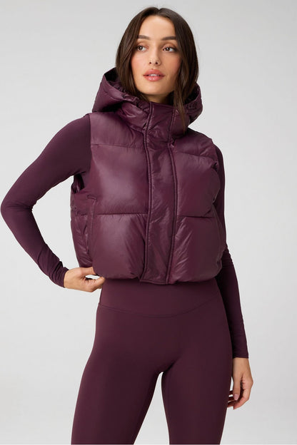 Fabletics Essential Shine Cropped Hooded Puffer Vest