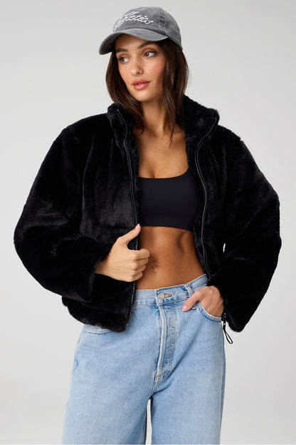 Fabletics Faux Fur Cropped Full-Zip Jacket