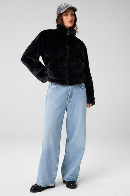 Fabletics Faux Fur Cropped Full-Zip Jacket