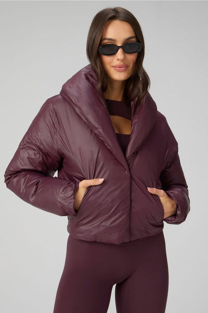 Fabletics Shawl Collar Puffer Shine Jacket