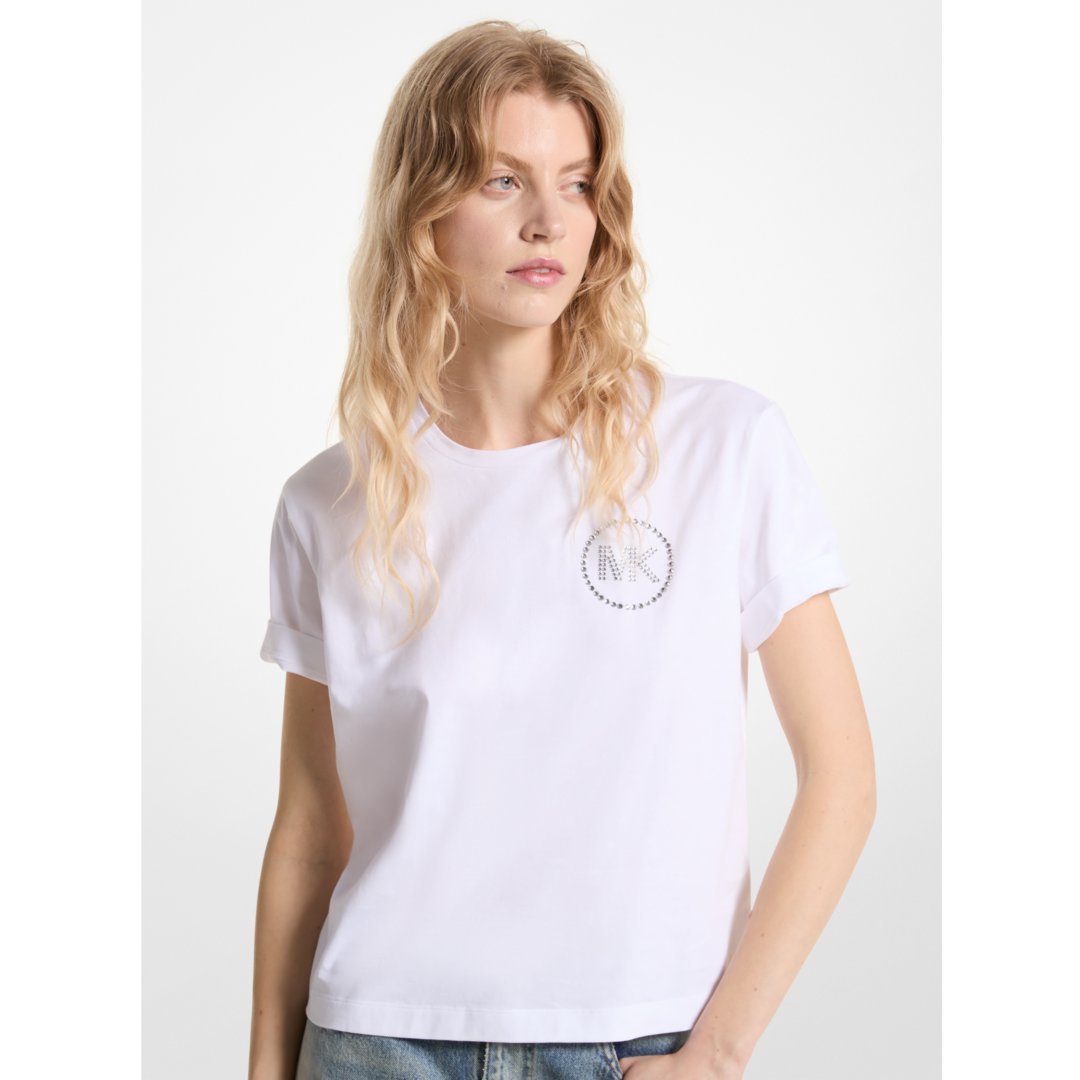 Michael Kors Embellished Logo Organic Cotton T-Shirt WHITE