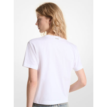 Michael Kors Embellished Logo Organic Cotton T-Shirt WHITE