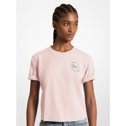 Michael Kors Embellished Logo Organic Cotton T-Shirt POWDER BLUSH