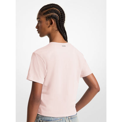 Michael Kors Embellished Logo Organic Cotton T-Shirt POWDER BLUSH