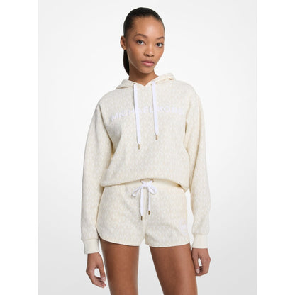 Michael Kors Signature Logo Cotton Blend Cropped Hoodie BONE