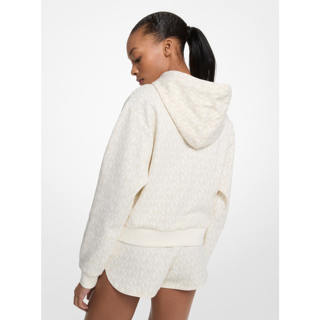 Michael Kors Signature Logo Cotton Blend Cropped Hoodie BONE