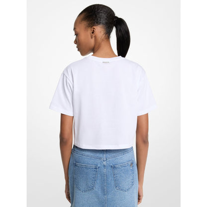Michael Kors Sequined Graphic Cotton T-Shirt WHITE