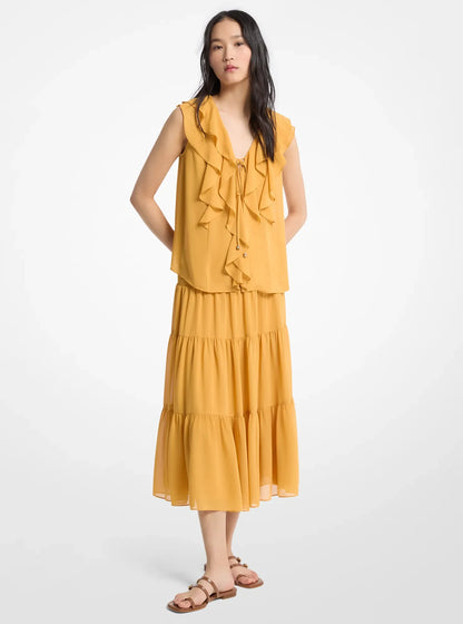 Michael Kors Ruffled Georgette Blouse HONEYWHEAT