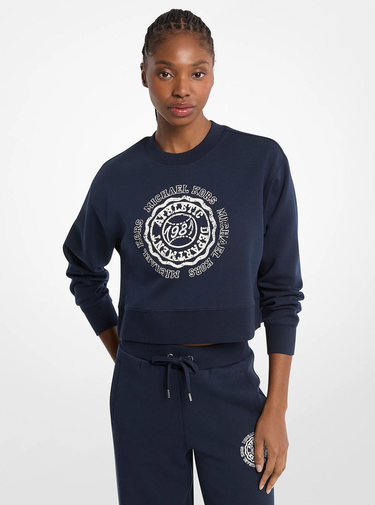 Michael Kors Graphic Logo Cotton Blend Cropped Sweatshirt MIDNIGHTBLUE