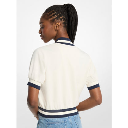 Michael Kors Sporty Piqu Cropped Short-Sleeve Jacket BONE