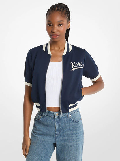 Michael Kors Sporty Piqu Cropped Short-Sleeve Jacket MIDNIGHTBLUE