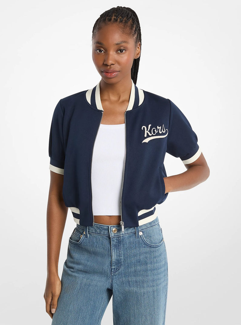 Michael Kors Sporty Piqu Cropped Short-Sleeve Jacket MIDNIGHTBLUE