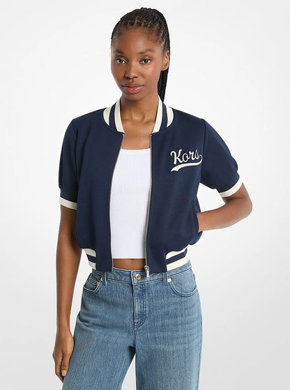 Michael Kors Sporty Piqu Cropped Short-Sleeve Jacket MIDNIGHTBLUE