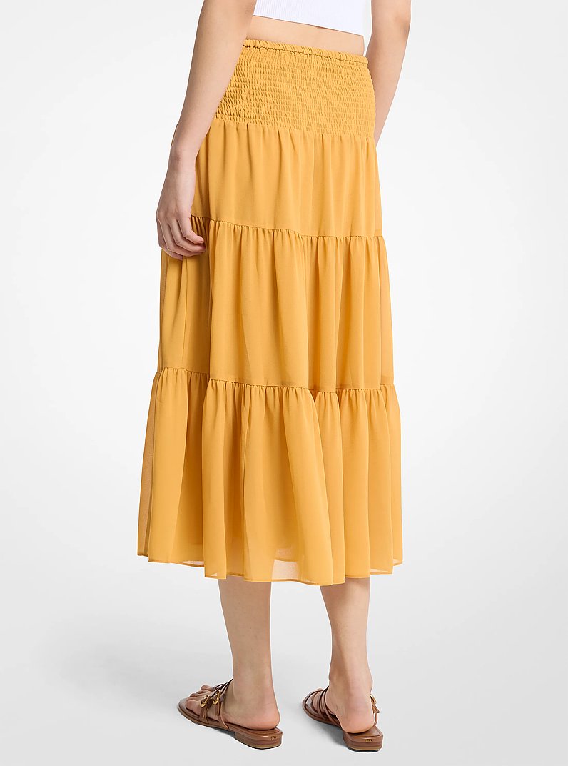 Michael Kors Smocked Georgette Tiered Skirt HONEYWHEAT