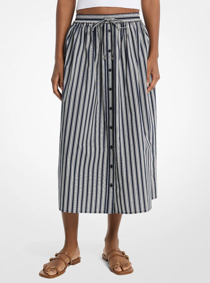 Michael Kors Striped Cotton Poplin Midi Skirt MIDNIGHTBLUE