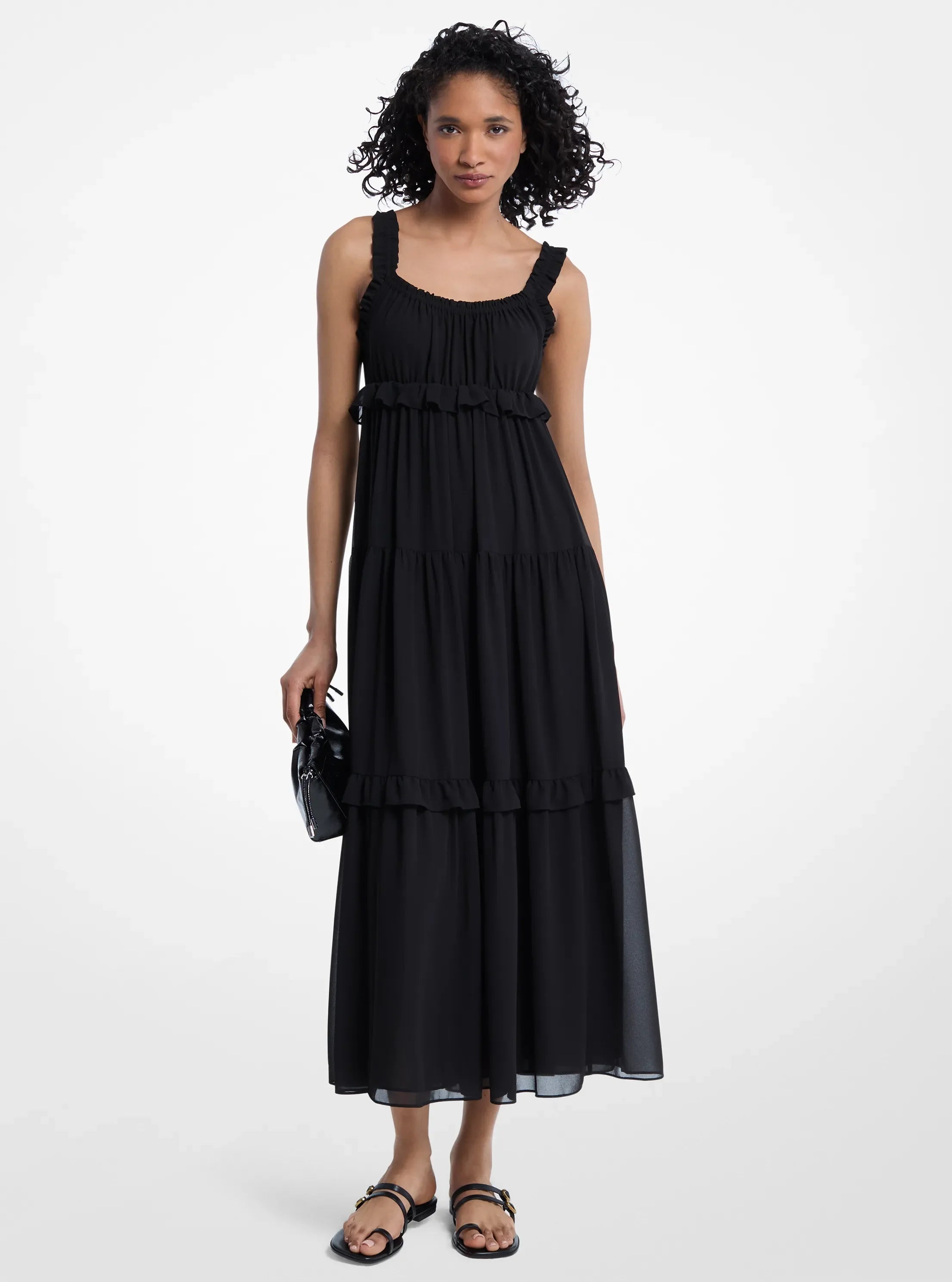 Michael Kors Ruffled Georgette Maxi Dress BLACK