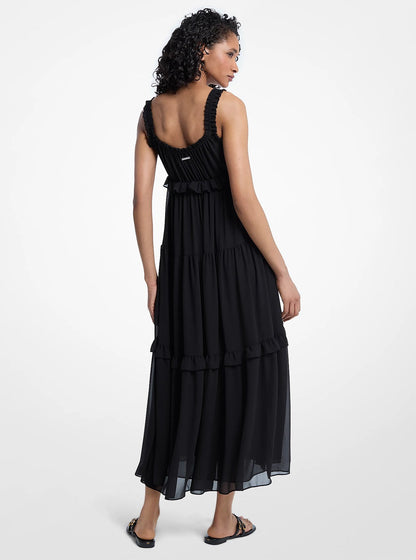 Michael Kors Ruffled Georgette Maxi Dress BLACK