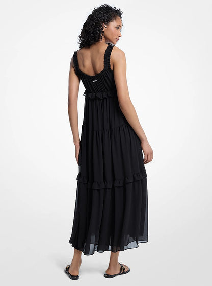 Michael Kors Ruffled Georgette Maxi Dress BLACK