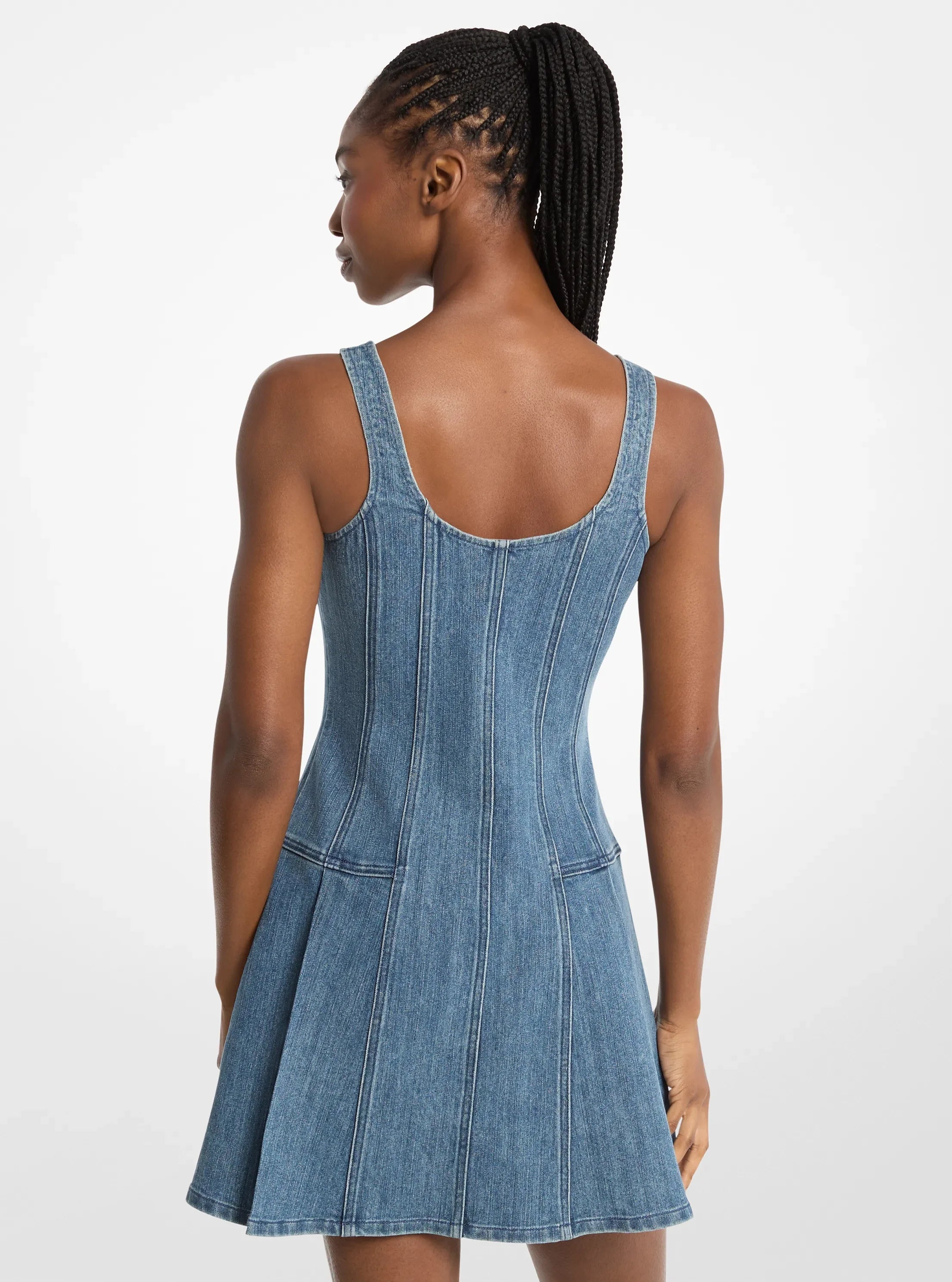 Michael Kors Pleated Denim Mini Dress DUSK BLUE WASH