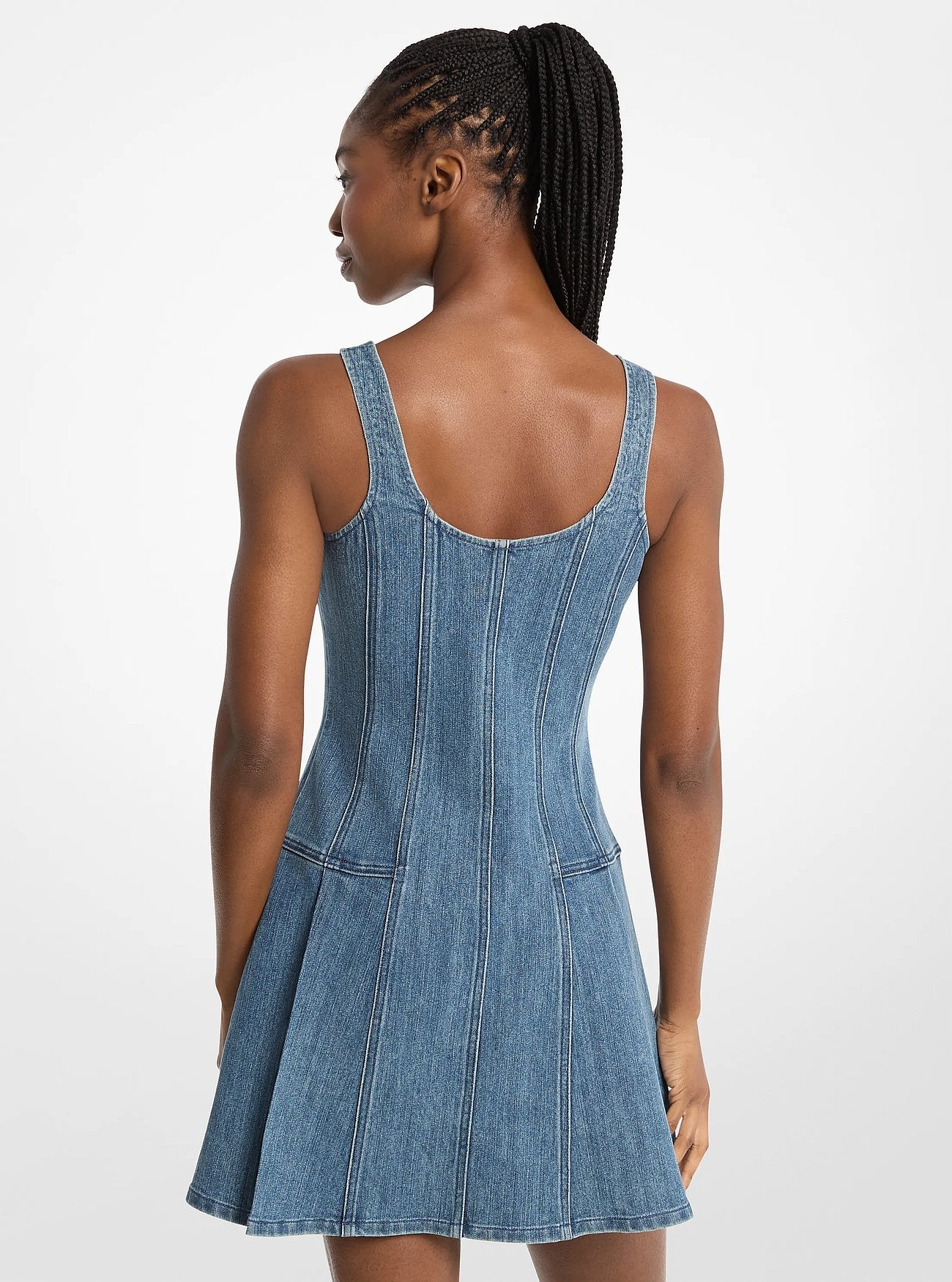 Michael Kors Pleated Denim Mini Dress DUSK BLUE WASH