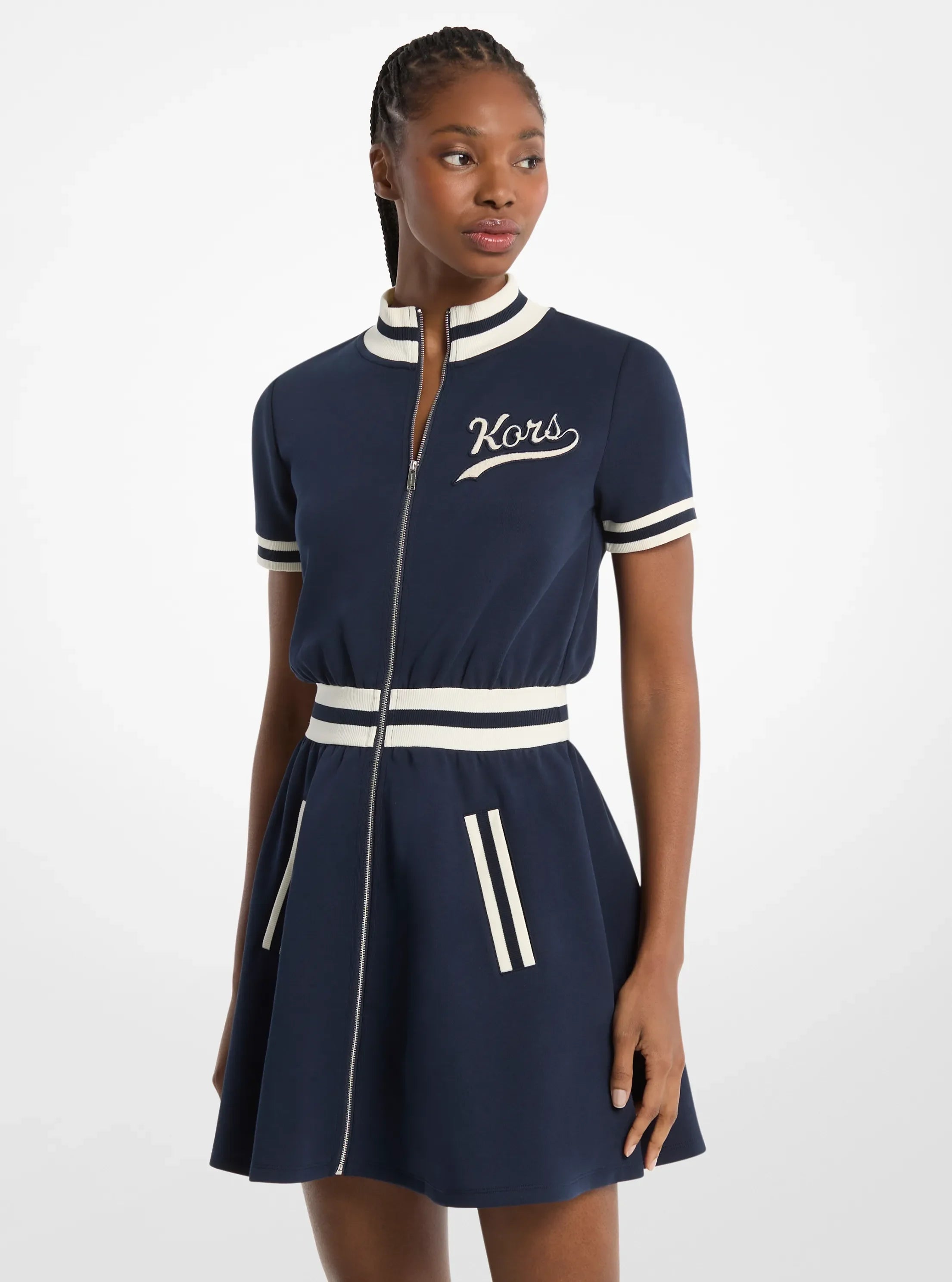 Michael Kors Cotton Blend Zip-Up Mini Dress MIDNIGHTBLUE