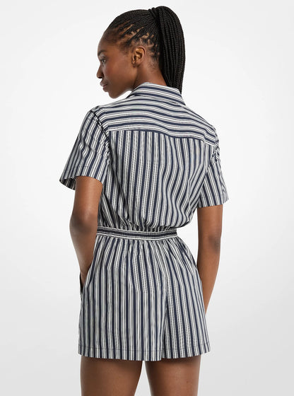 Michael Kors Striped Cotton Poplin Romper MIDNIGHTBLUE