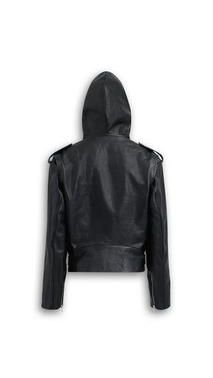 Alaïa Leather Hooded Biker Jacket