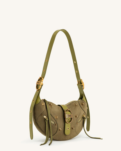 Jw Pei Tessa Suede Shoulder Bag Dark Olive